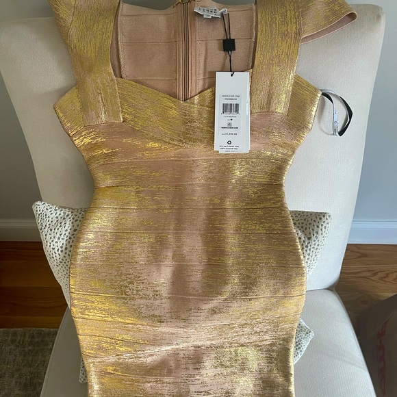Herve Leger Gold Cap Sleeve Dress - Picture 3 of 7